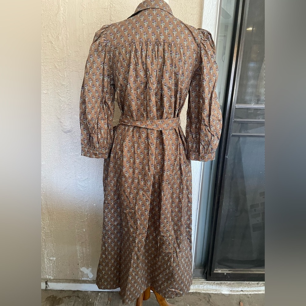 JODIFL Brown Printed Midi Dress with Tie Waist - Picture 6 of 7